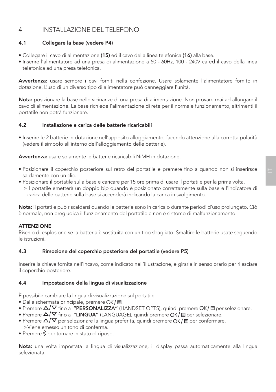 4installazione del telefono | AEG Boomerang User Manual | Page 47 / 112