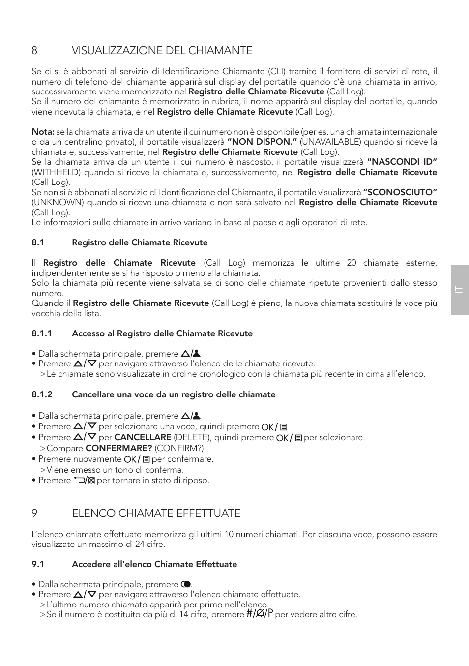 8visualizzazione del chiamante, 9elenco chiamate effettuate | AEG Boomerang User Manual | Page 53 / 112