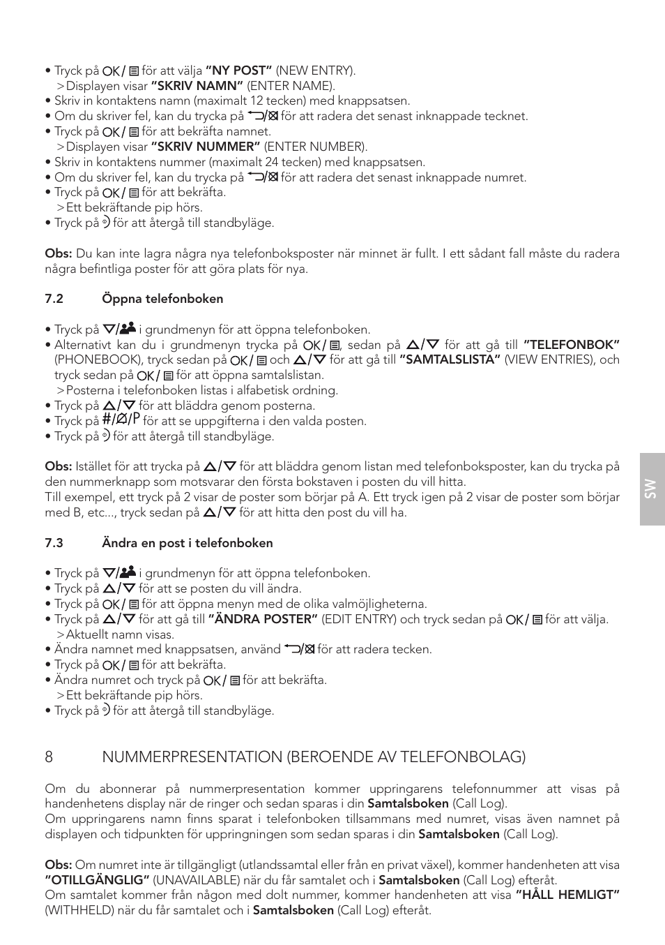 8nummerpresentation (beroende av telefonbolag) | AEG Boomerang User Manual | Page 63 / 112