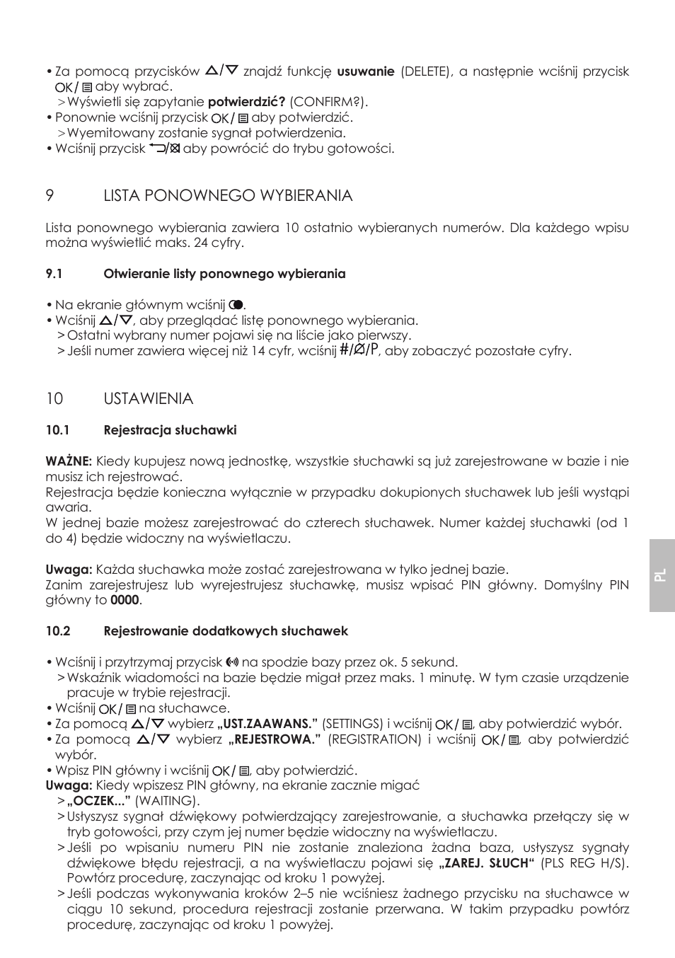 9lista ponownego wybierania, 10 ustawienia | AEG Boomerang User Manual | Page 75 / 112