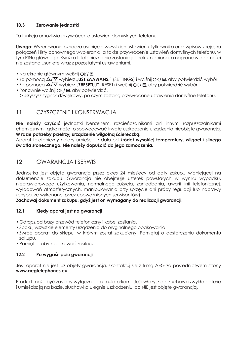 11 czyszczenie i konserwacja, 12 gwarancja i serwis | AEG Boomerang User Manual | Page 76 / 112