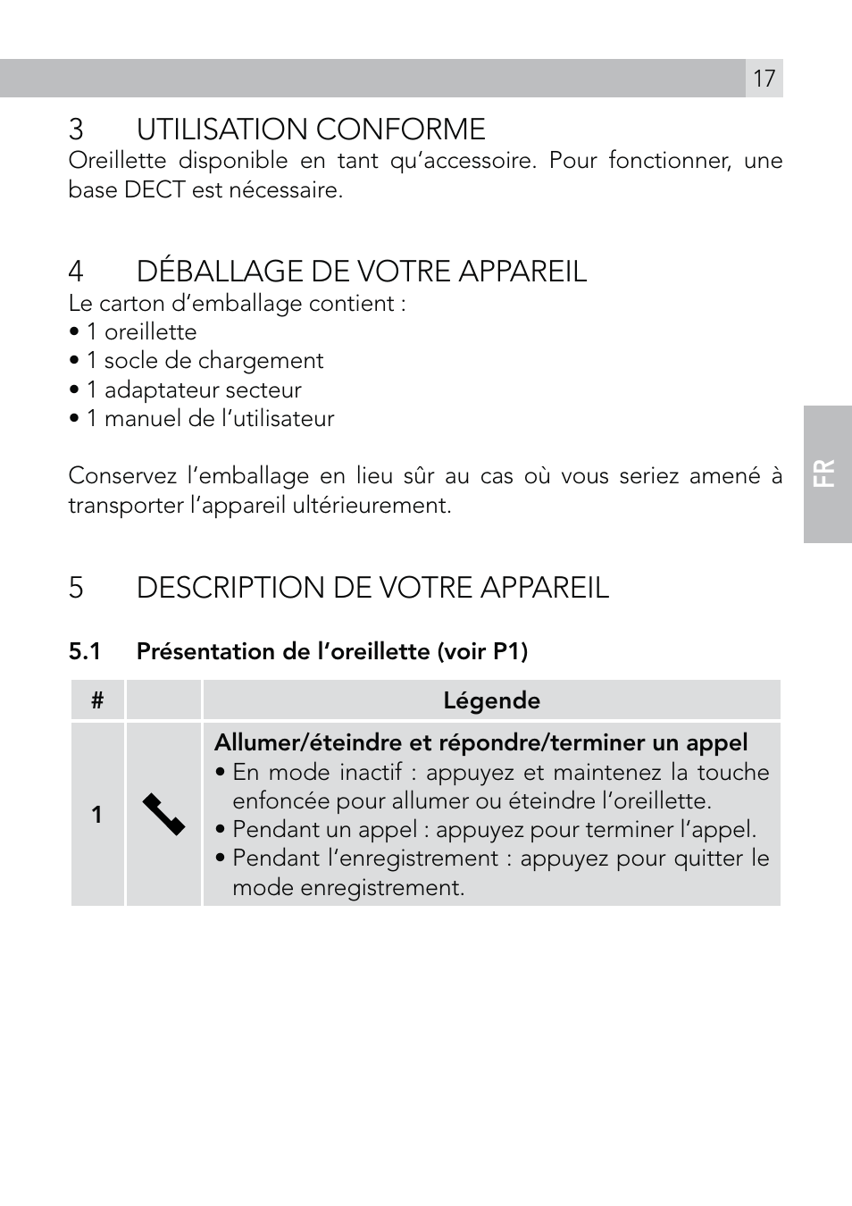 3 utilisation conforme, 4déballage de votre appareil, 5description de votre appareil | AEG Voxtel roam User Manual | Page 17 / 60