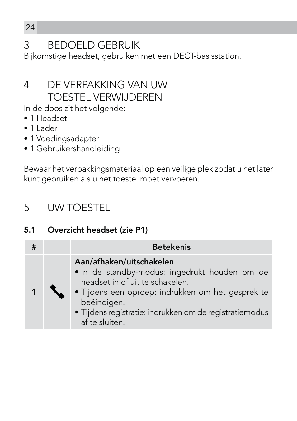 3 bedoeld gebruik, 4de verpakking van uw toestel verwijderen, 5 uw toestel | AEG Voxtel roam User Manual | Page 24 / 60