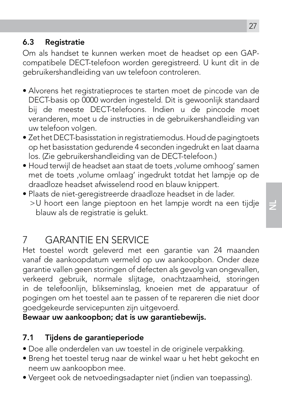 7garantie en service | AEG Voxtel roam User Manual | Page 27 / 60