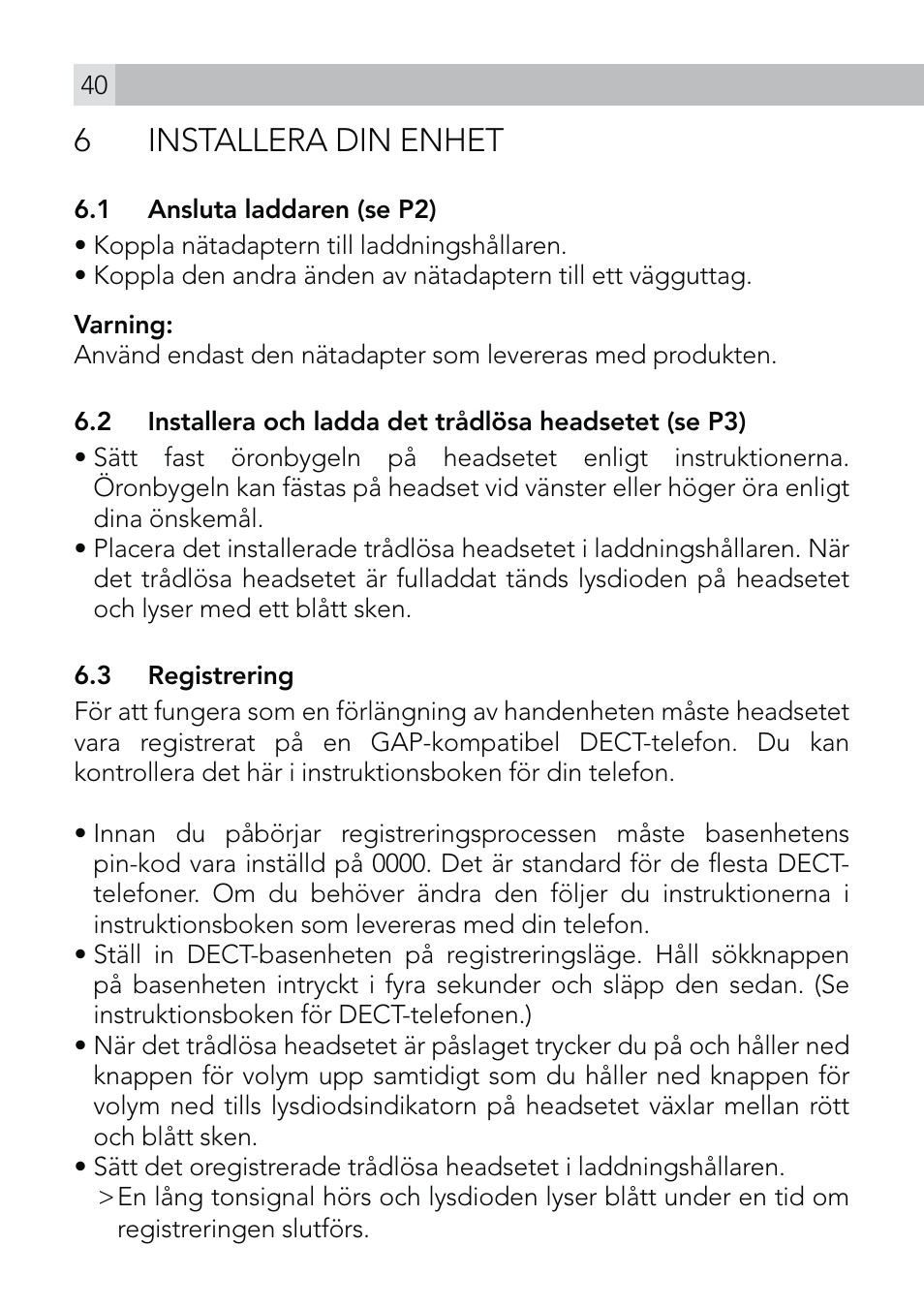 6installera din enhet | AEG Voxtel roam User Manual | Page 40 / 60