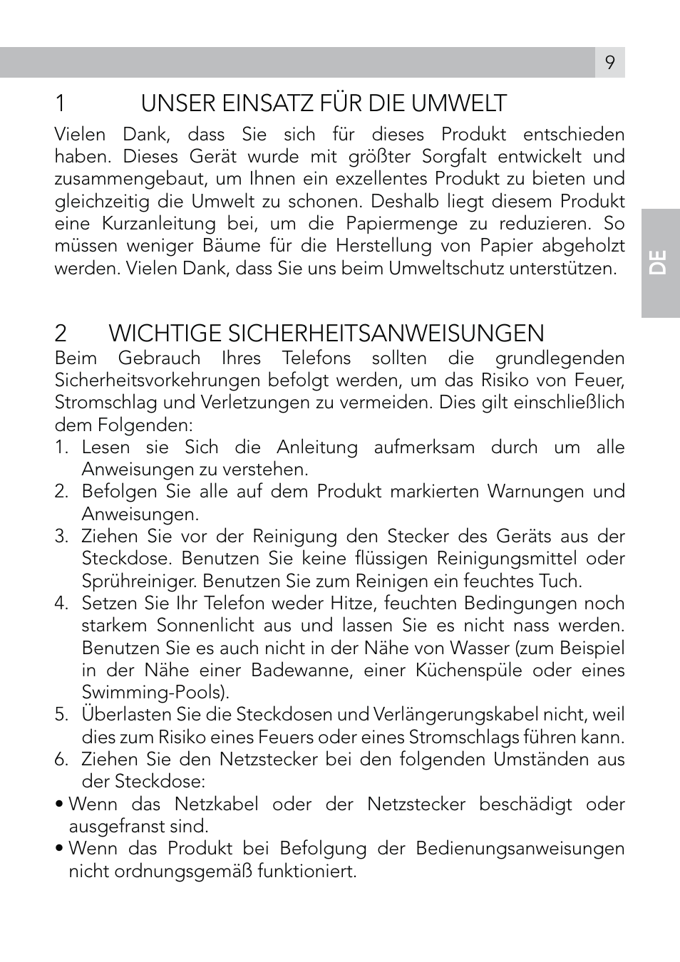 1unser einsatz für die umwelt, 2 wichtige sicherheitsanweisungen | AEG Voxtel roam User Manual | Page 9 / 60