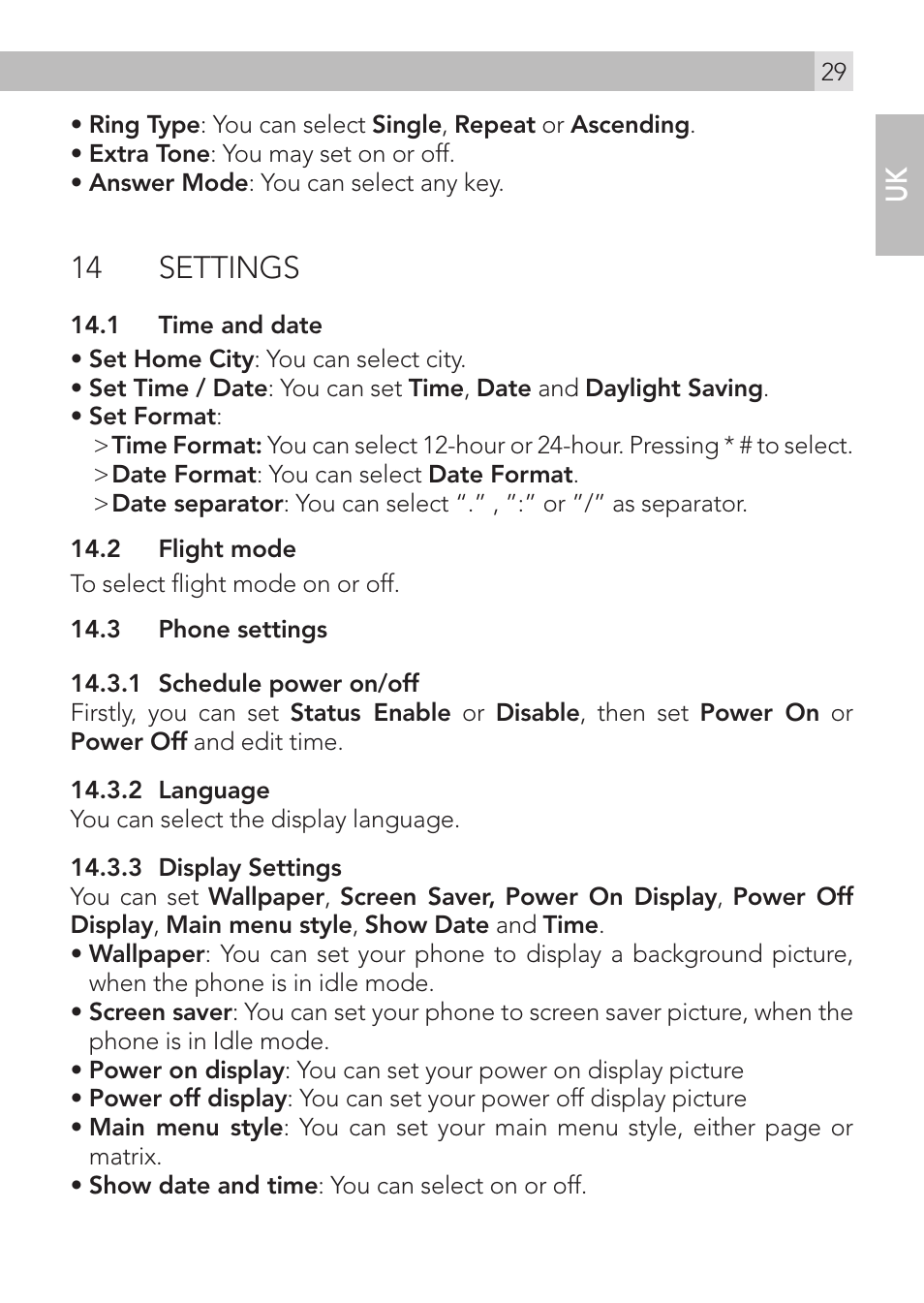 14 settings | AEG Voxtel M400 User Manual | Page 29 / 40