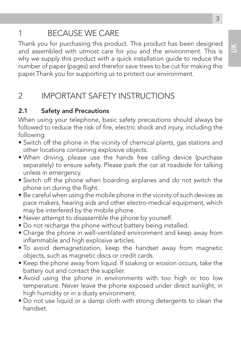 1because we care, 2important safety instructions | AEG Voxtel M400 User Manual | Page 3 / 40