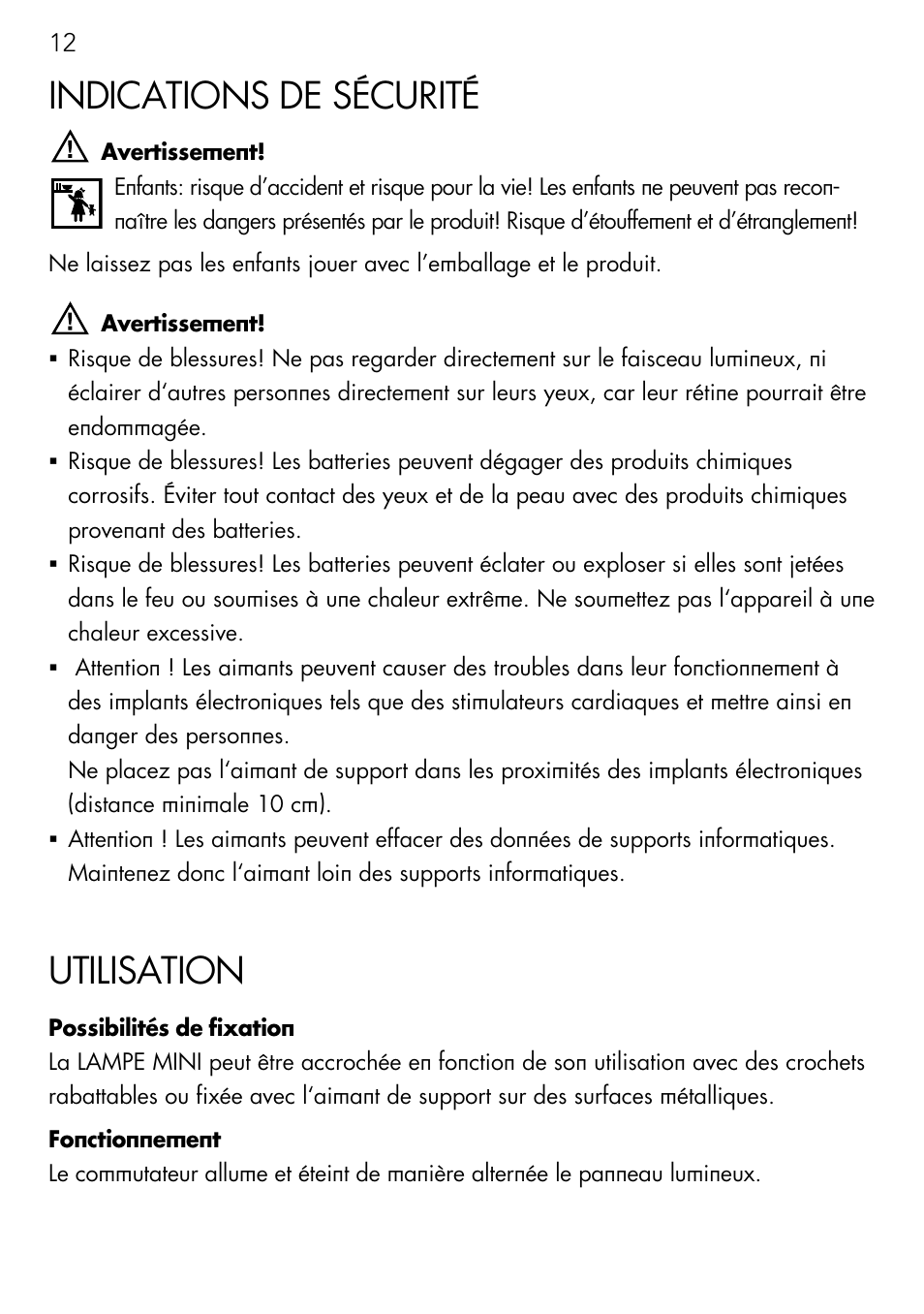 Indications de sécurité, Utilisation | AEG Light Bulb Longlife User Manual | Page 12 / 40