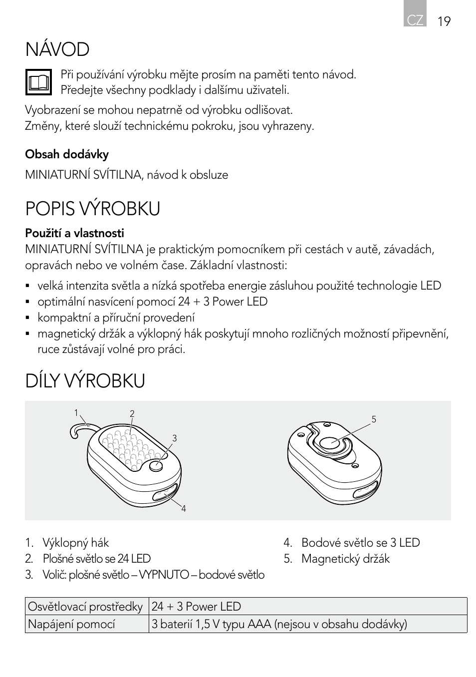 Návod, Popis výrobku, Díly výrobku | AEG Light Bulb Longlife User Manual | Page 19 / 40