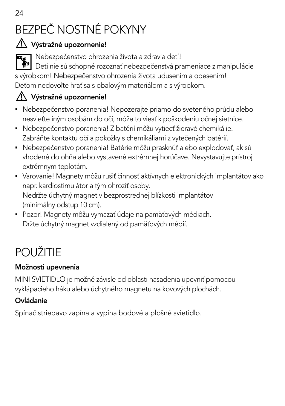 Bezpeč nostné pokyny, Použitie | AEG Light Bulb Longlife User Manual | Page 24 / 40