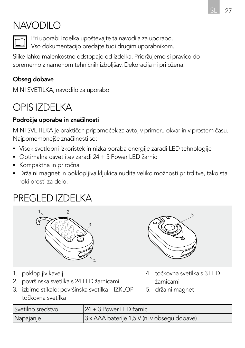 Navodilo, Opis izdelka, Pregled izdelka | AEG Light Bulb Longlife User Manual | Page 27 / 40
