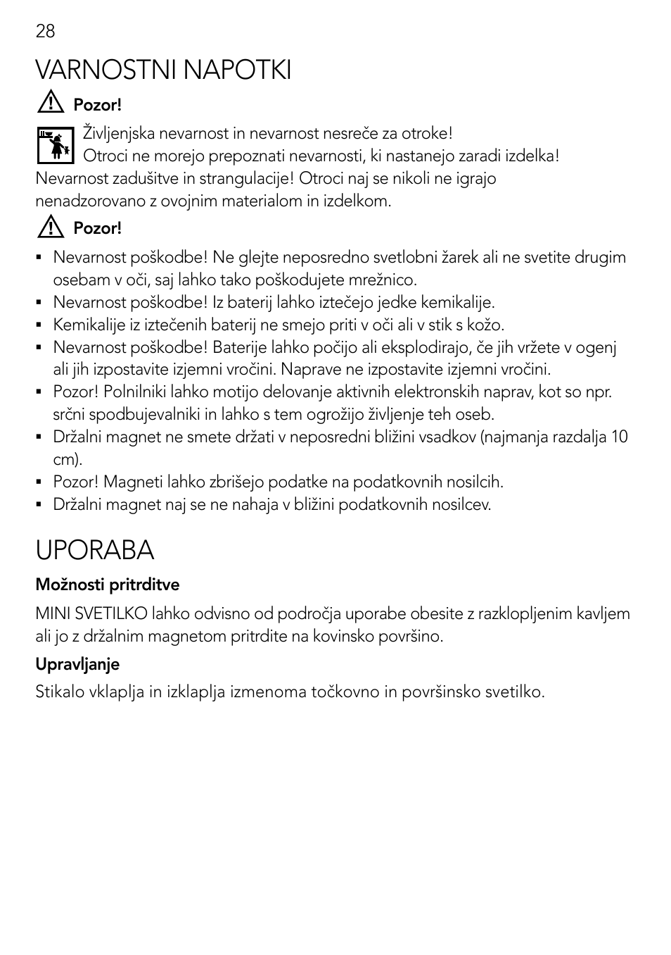 Varnostni napotki, Uporaba | AEG Light Bulb Longlife User Manual | Page 28 / 40