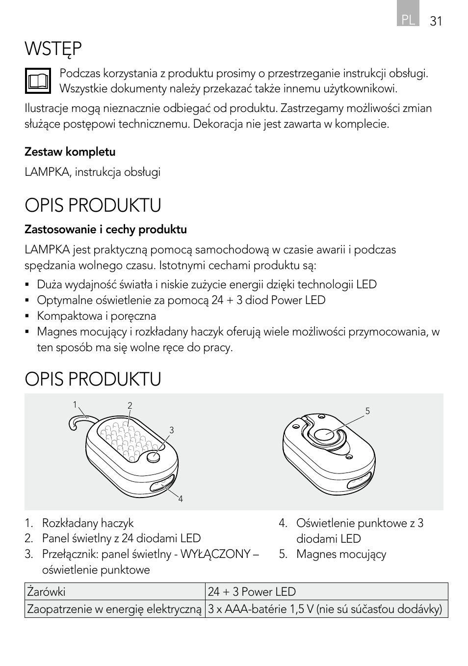 Wstęp, Opis produktu | AEG Light Bulb Longlife User Manual | Page 31 / 40