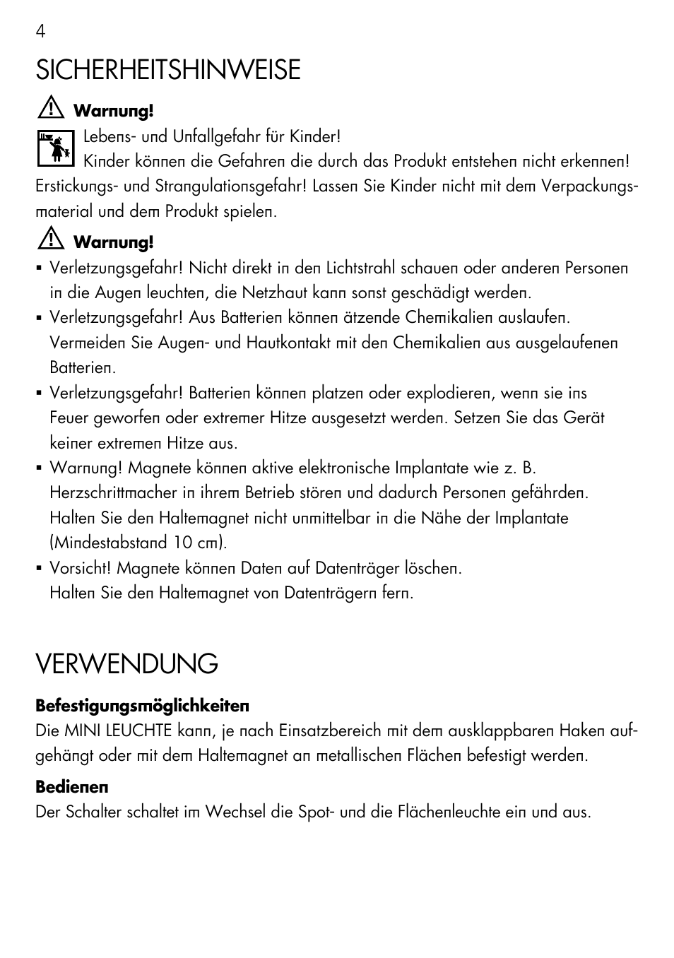 Sicherheitshinweise, Verwendung | AEG Light Bulb Longlife User Manual | Page 4 / 40