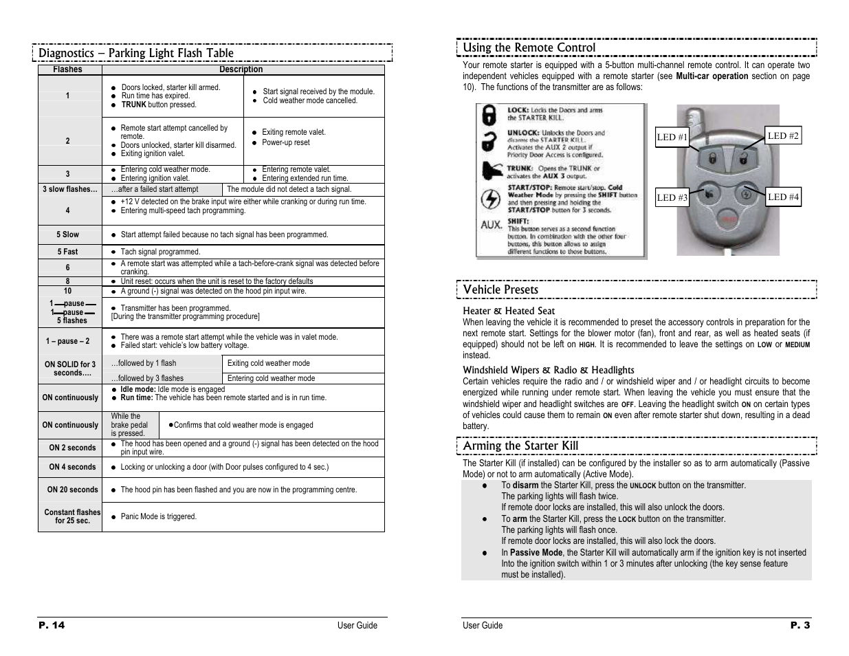 Using the rernote control, Vehicle presets, Arming the starter kill | Using the remote control | Autostart AS-2370 User Manual | Page 3 / 8