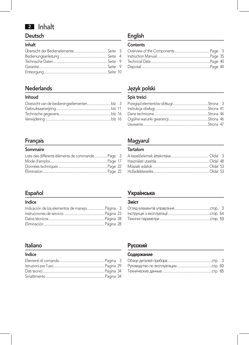 Inhalt | AEG KRC 4355 CD User Manual | Page 2 / 66