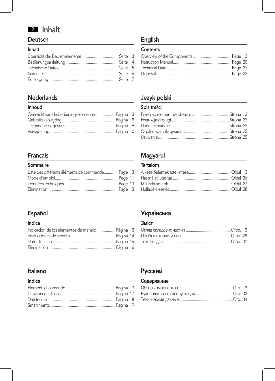 Inhalt | AEG TR 4131 User Manual | Page 2 / 38