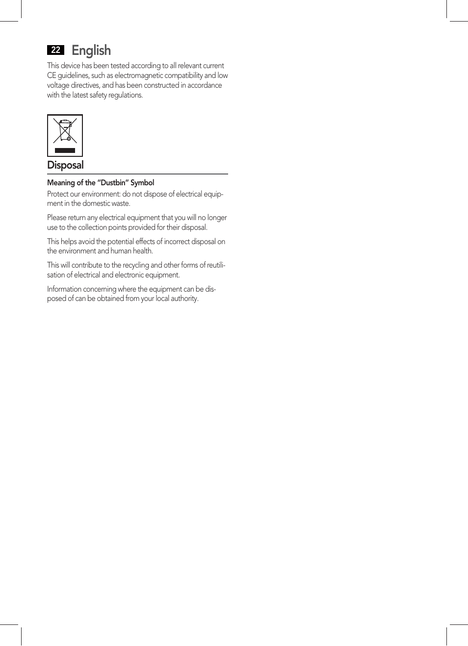 English, Disposal | AEG TR 4131 User Manual | Page 22 / 38