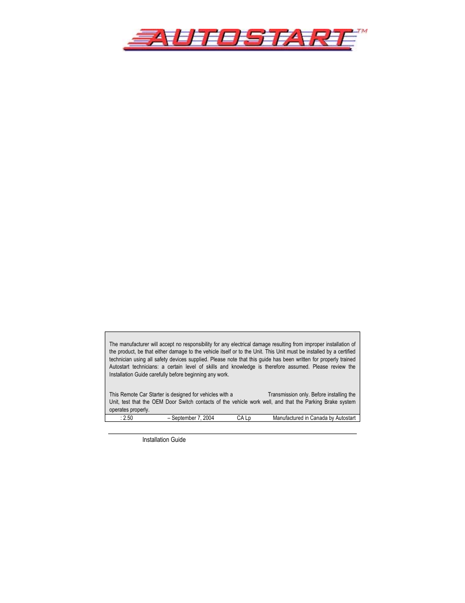 Autostart MANUAL TRANSMISSION REMOTE STARTER AS-1785 User Manual | 24 pages