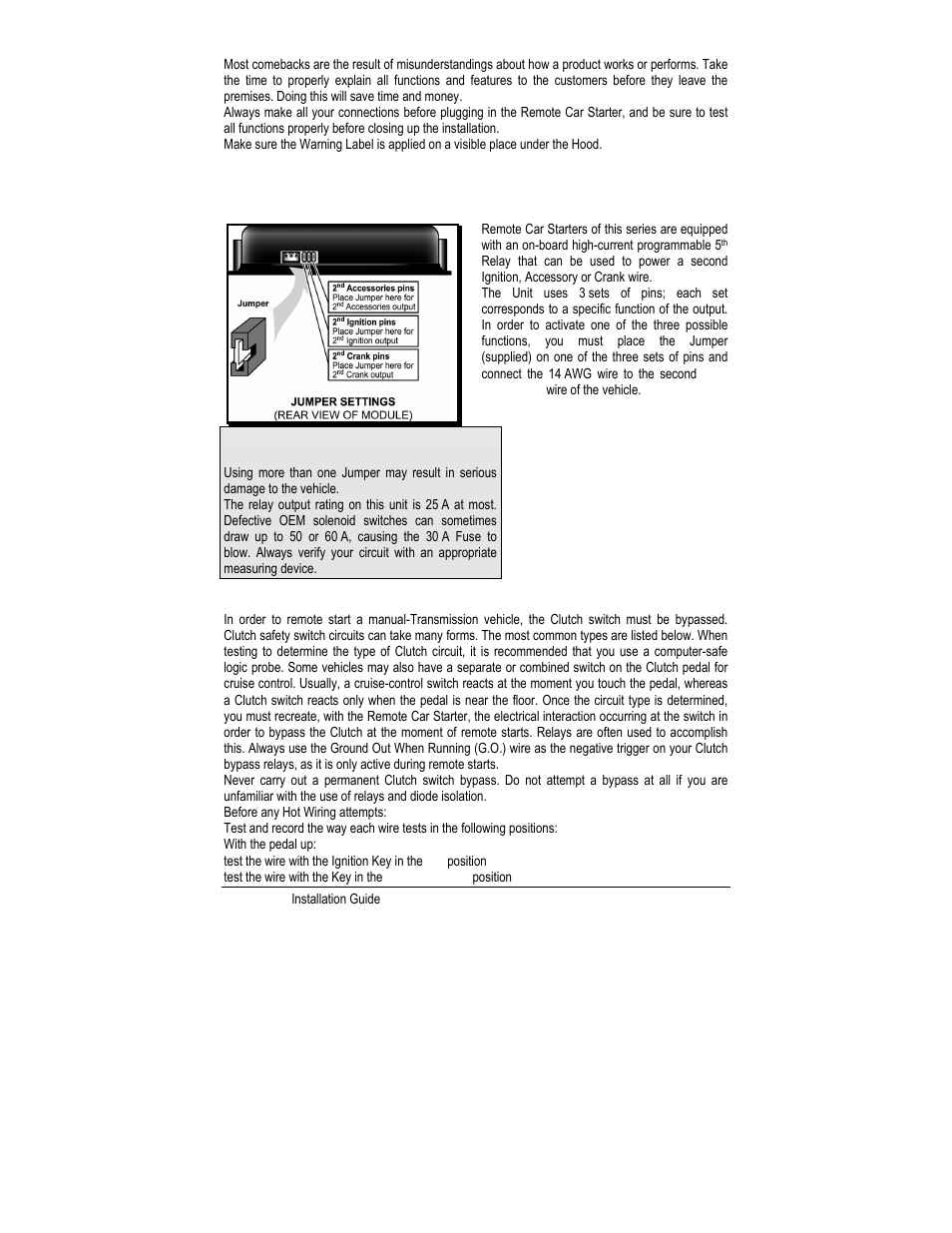 Supplementary information, Fifth relay output (2, Ign, acc or crank) | Clutch bypass, Supplementary information fifth relay output (2 | Autostart MANUAL TRANSMISSION REMOTE STARTER AS-1785 User Manual | Page 19 / 24