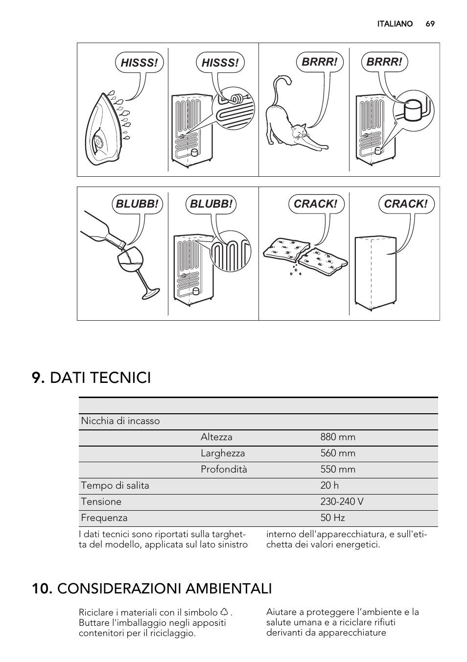 Dati tecnici, Considerazioni ambientali | AEG AGS58200F0 User Manual | Page 69 / 88