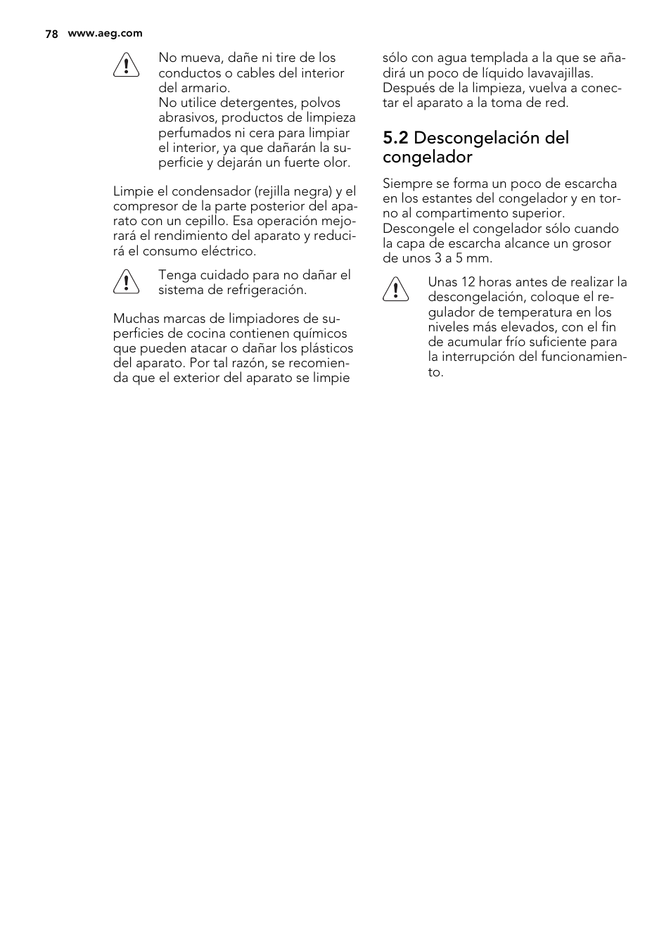 2 descongelación del congelador | AEG AGS58200F0 User Manual | Page 78 / 88
