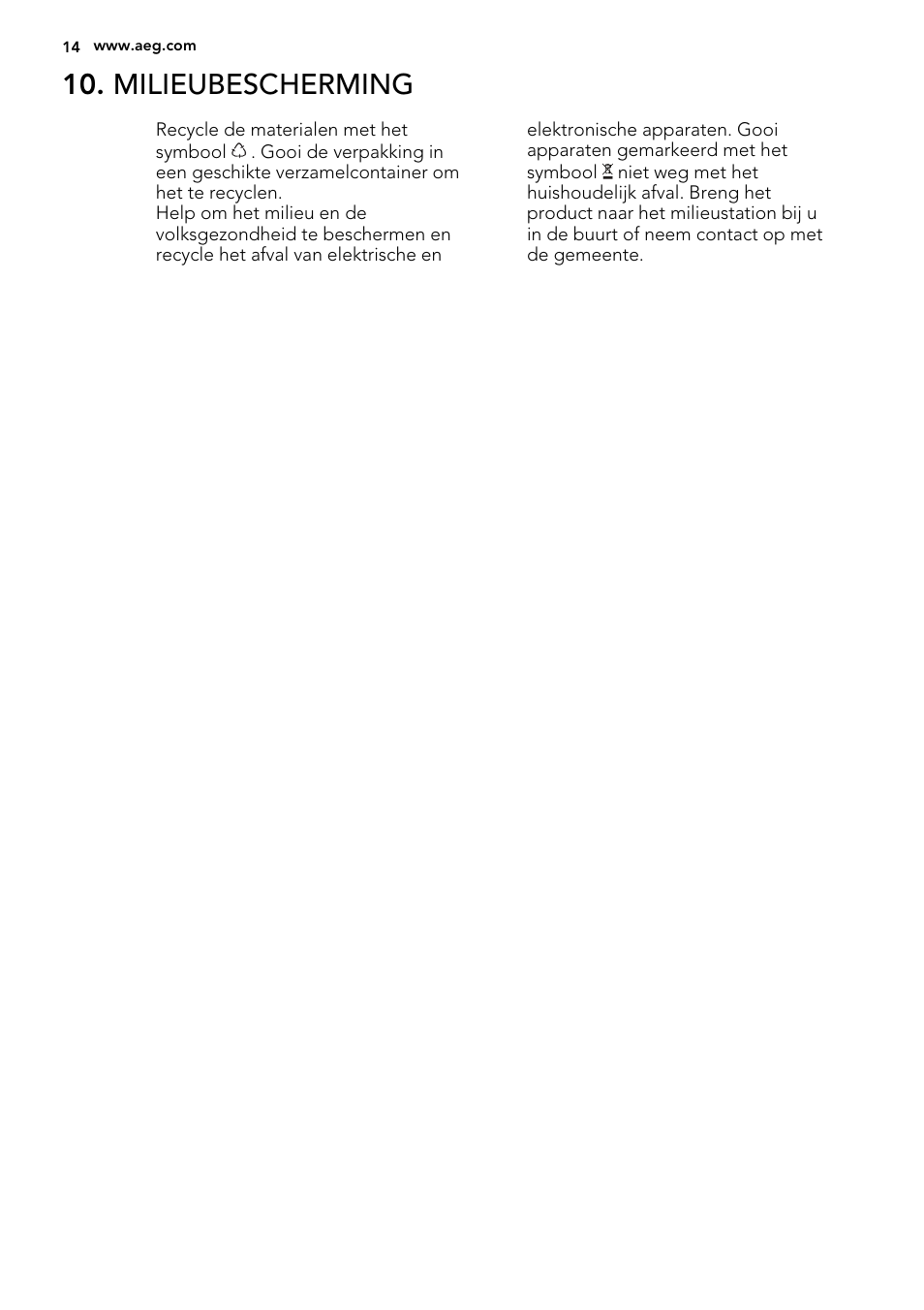 Milieubescherming | AEG SKS51000S0 User Manual | Page 14 / 56