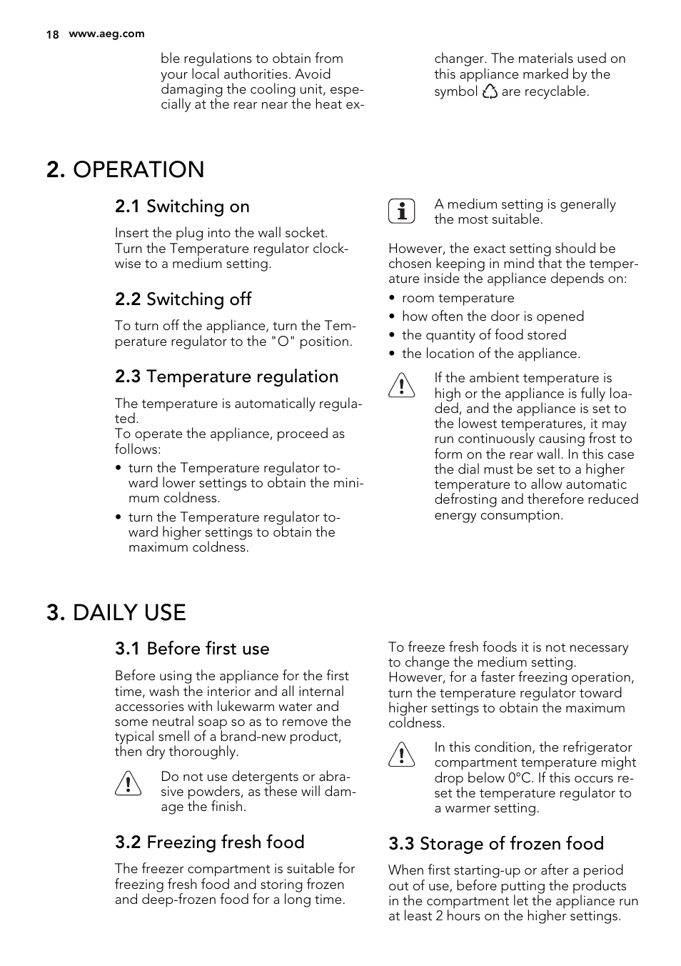 Operation, Daily use | AEG SKS51000S0 User Manual | Page 18 / 56