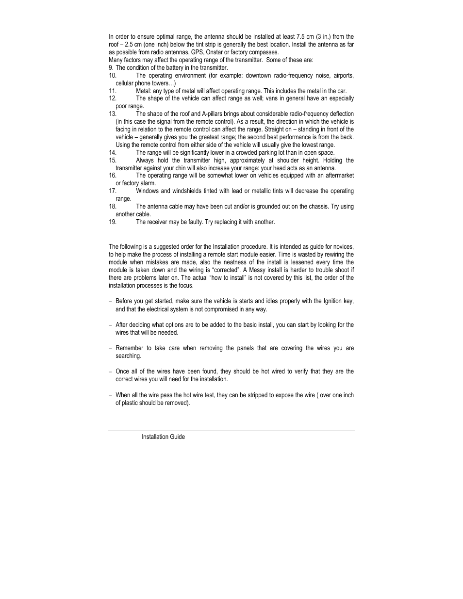 Troubleshooting poor transmitting range 13, Installation order | Autostart CT-3200 User Manual | Page 13 / 21