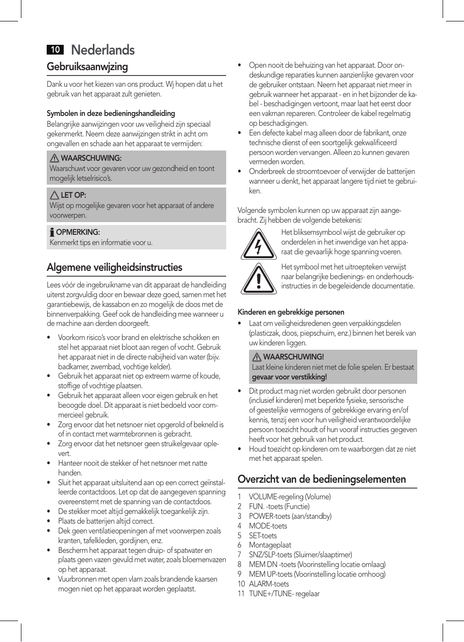Nederlands, Gebruiksaanwjzing, Algemene veiligheidsinstructies | Overzicht van de bedieningselementen | AEG KRC 4344 User Manual | Page 10 / 58