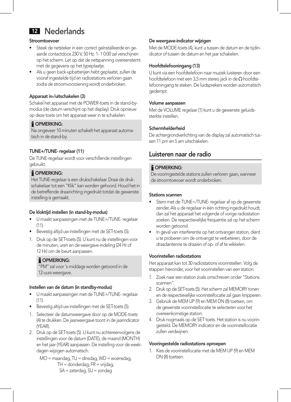 Nederlands, Luisteren naar de radio | AEG KRC 4344 User Manual | Page 12 / 58