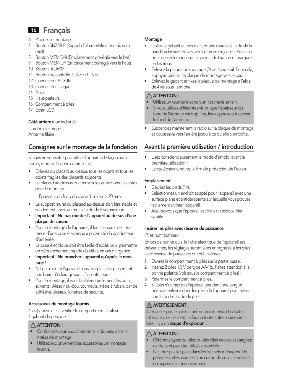 Français, Consignes sur le montage de la fondation, Avant la première utilisation / introduction | AEG KRC 4344 User Manual | Page 16 / 58
