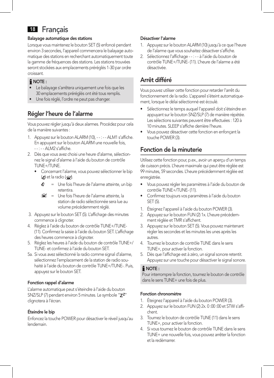 Français, Régler l’heure de l’alarme, Arrêt différé | Fonction de la minuterie | AEG KRC 4344 User Manual | Page 18 / 58