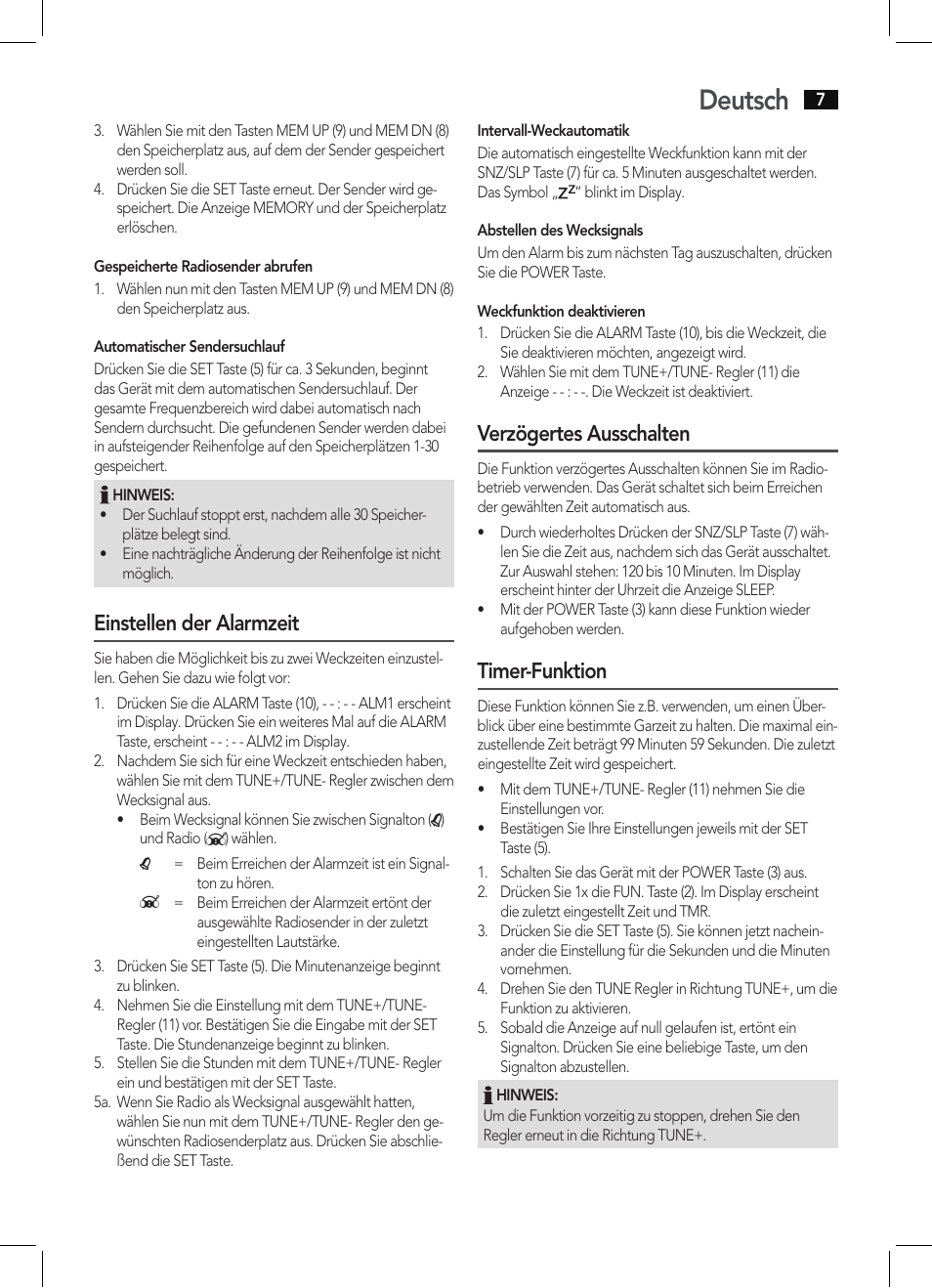 Deutsch, Einstellen der alarmzeit, Verzögertes ausschalten | Timer-funktion | AEG KRC 4344 User Manual | Page 7 / 58