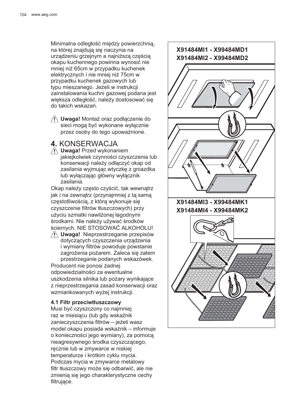 Konserwacja | AEG X99484MD1 User Manual | Page 104 / 160