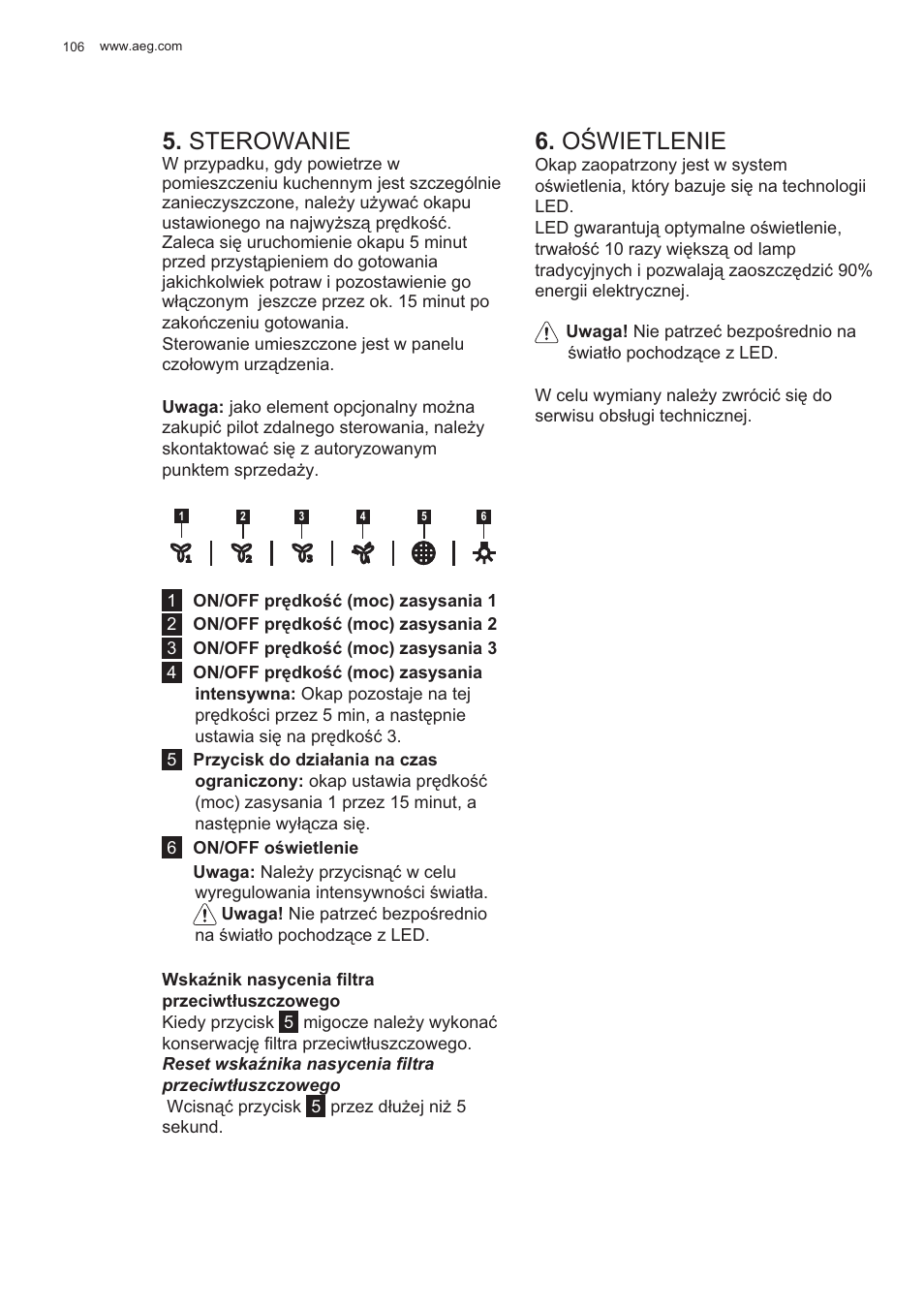 Sterowanie, O ĝwietlenie | AEG X99484MD1 User Manual | Page 106 / 160