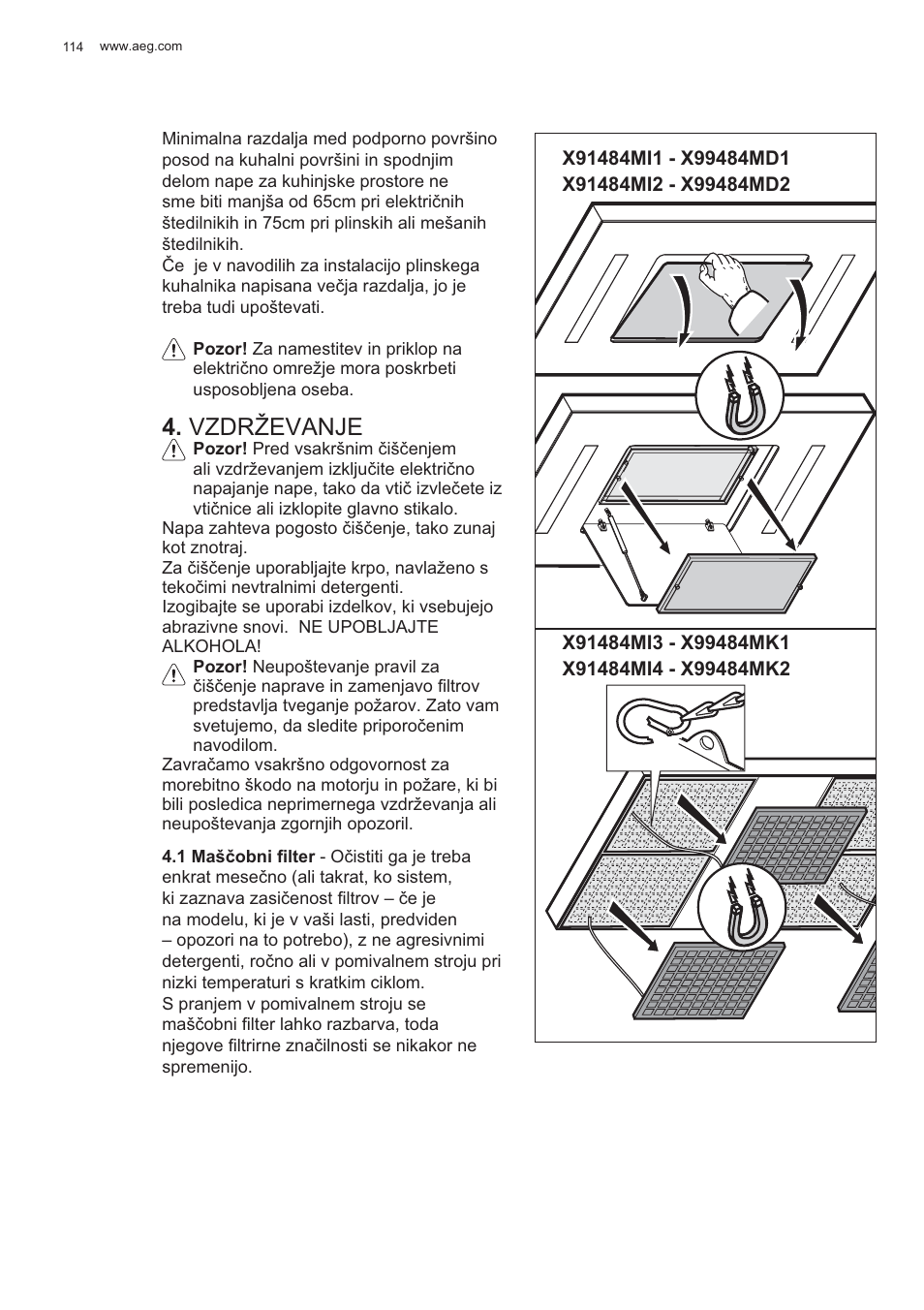 Vzdrževanje | AEG X99484MD1 User Manual | Page 114 / 160
