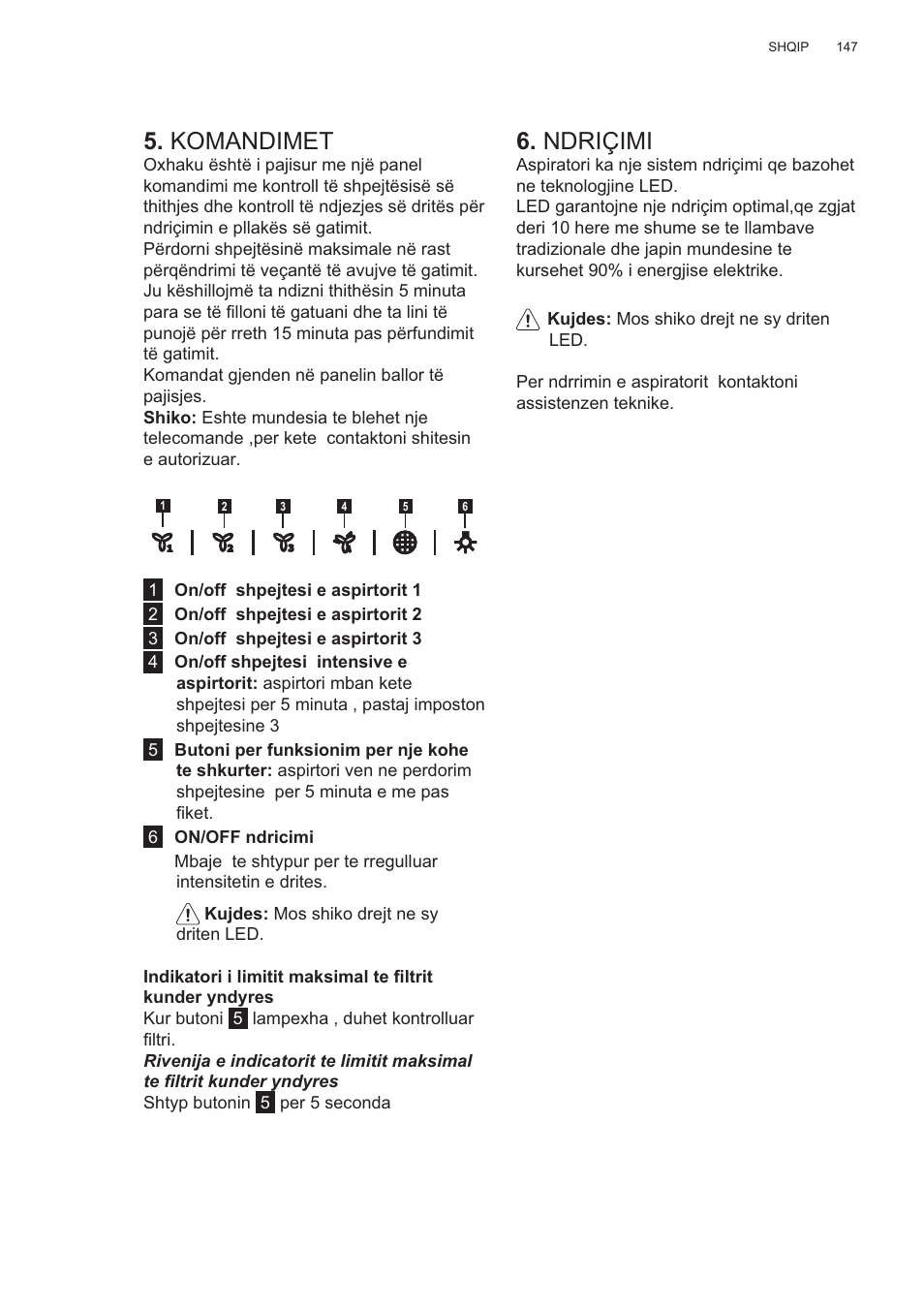 Komandimet, Ndriçimi | AEG X99484MD1 User Manual | Page 147 / 160