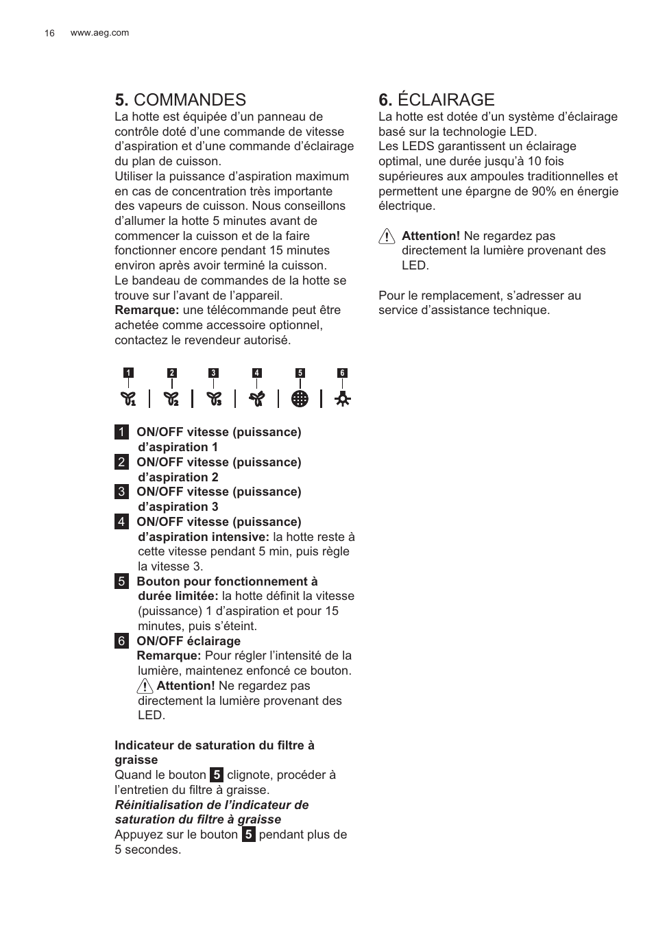 Commandes, Éclairage | AEG X99484MD1 User Manual | Page 16 / 160