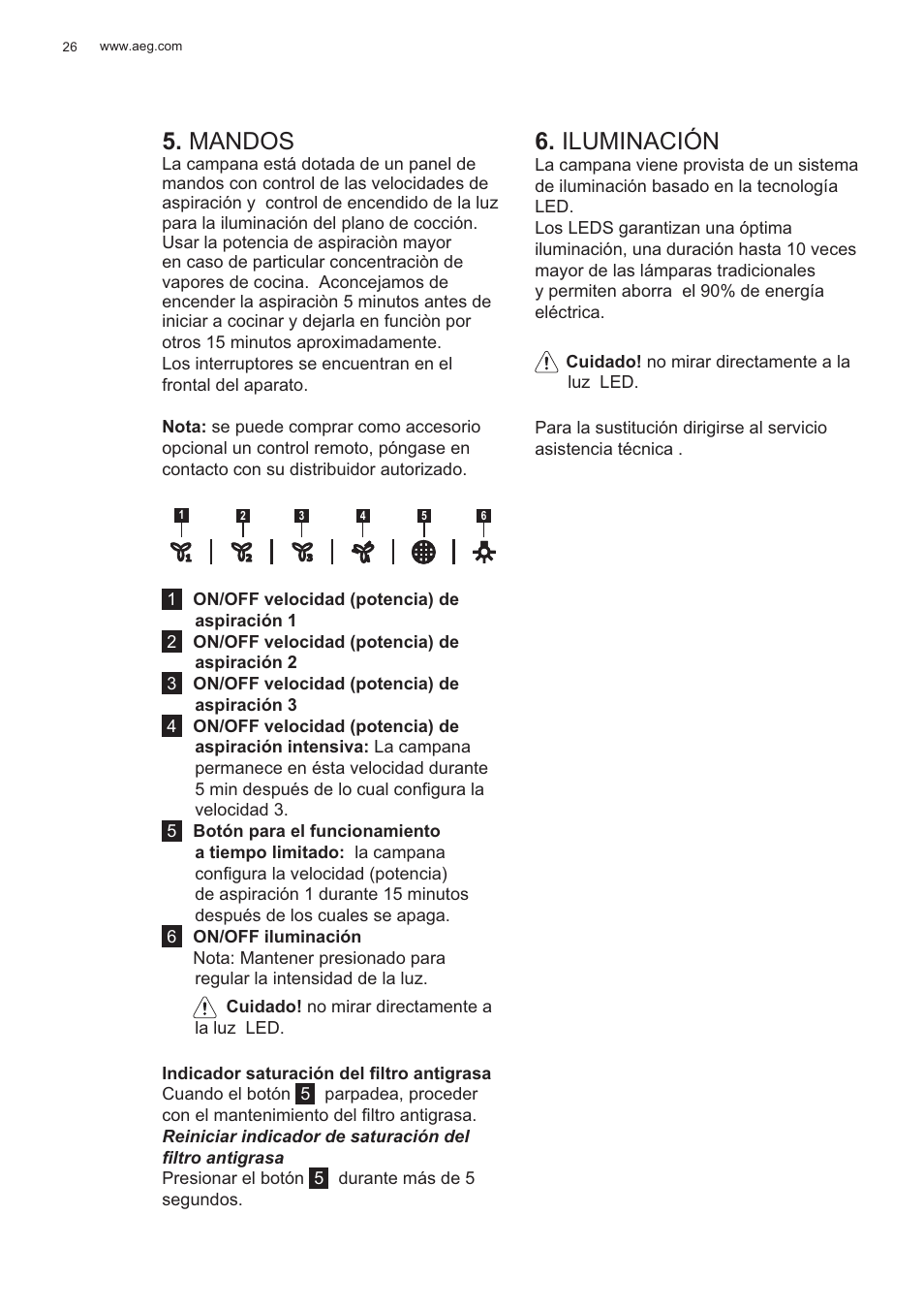 Mandos, Iluminación | AEG X99484MD1 User Manual | Page 26 / 160