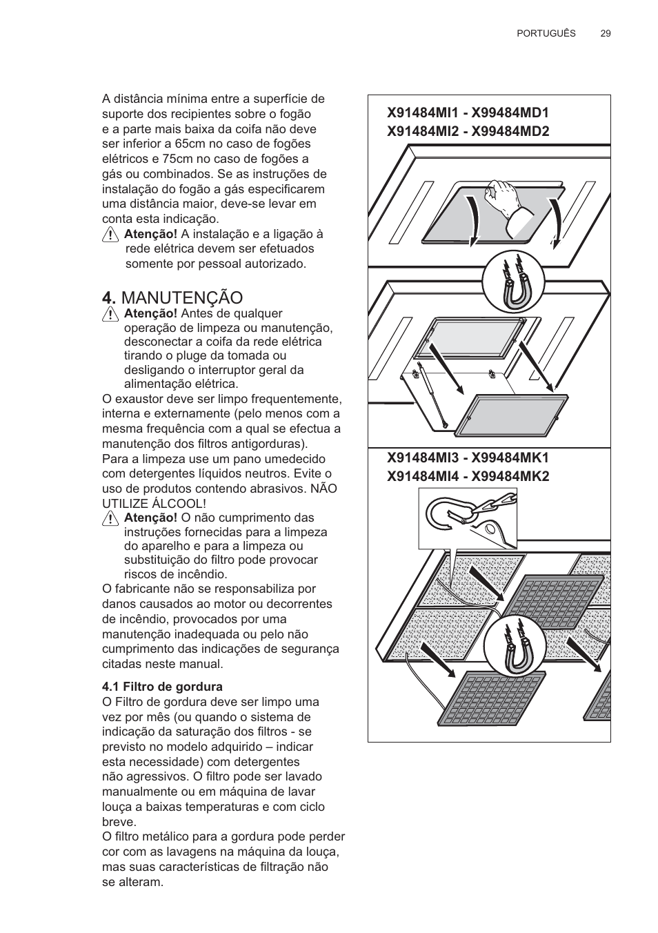 Manutenção | AEG X99484MD1 User Manual | Page 29 / 160