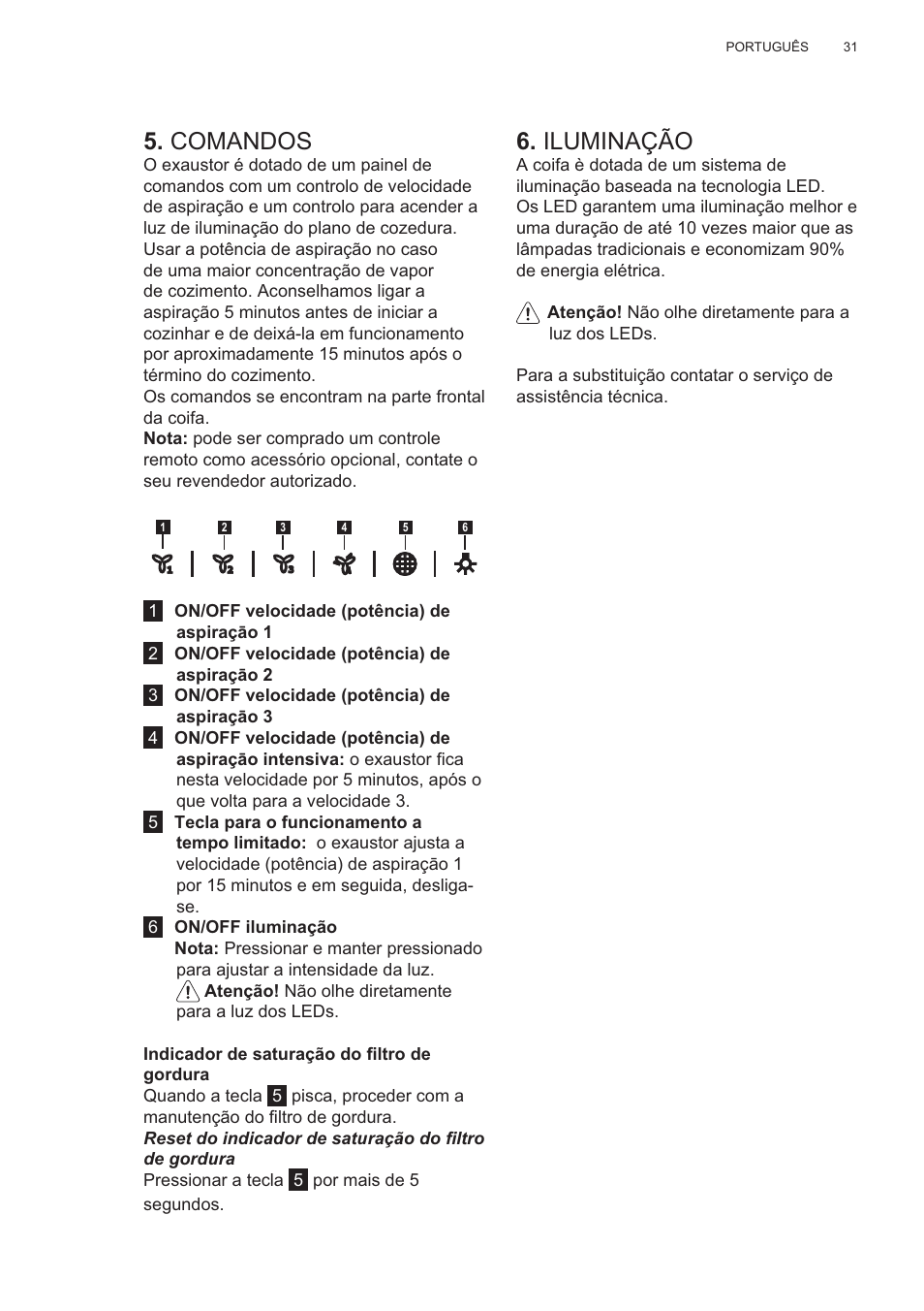 Comandos, Iluminação | AEG X99484MD1 User Manual | Page 31 / 160