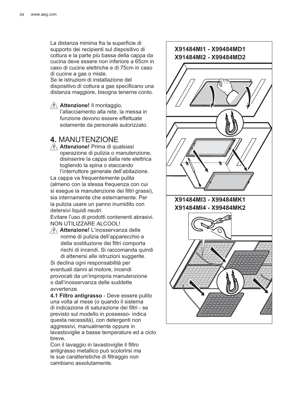 Manutenzione | AEG X99484MD1 User Manual | Page 34 / 160