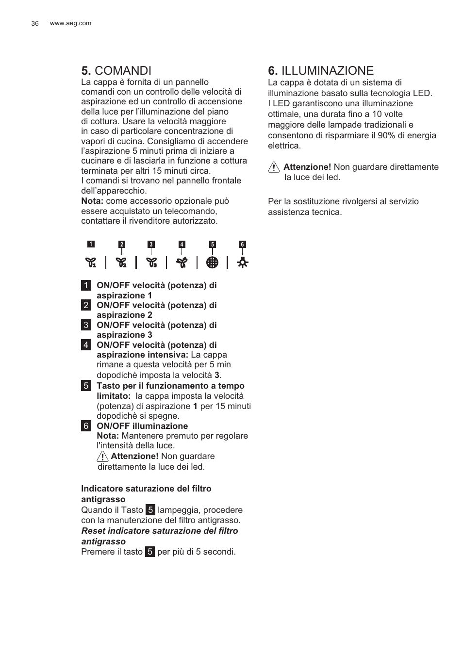 Comandi, Illuminazione | AEG X99484MD1 User Manual | Page 36 / 160