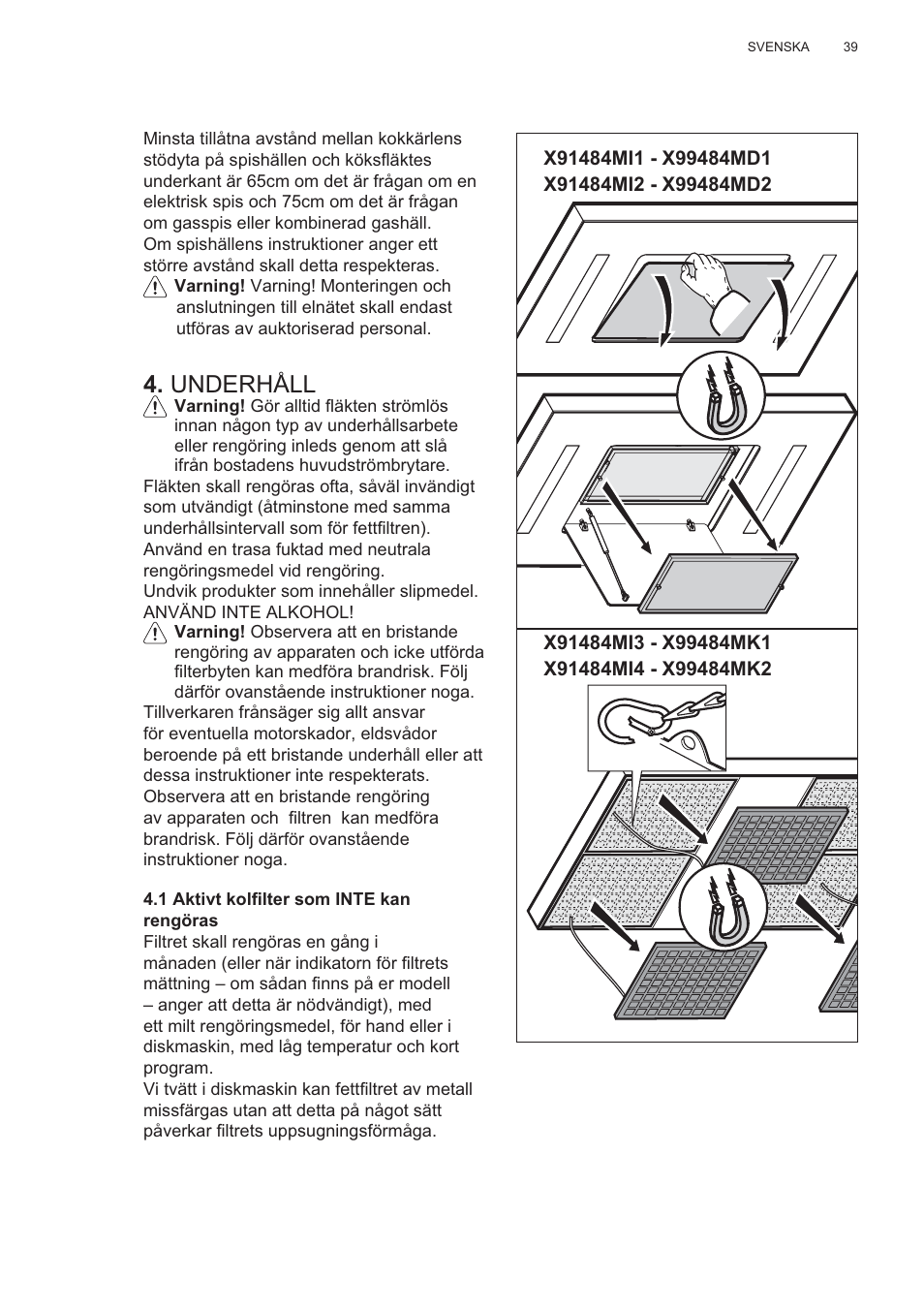 Underhåll | AEG X99484MD1 User Manual | Page 39 / 160
