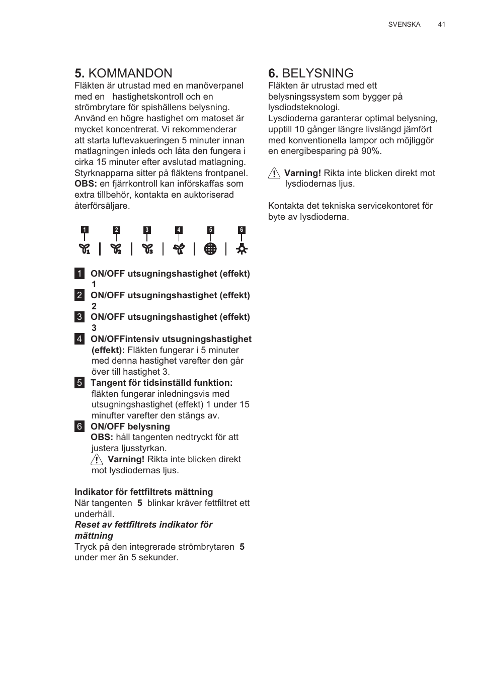 Kommandon, Belysning | AEG X99484MD1 User Manual | Page 41 / 160