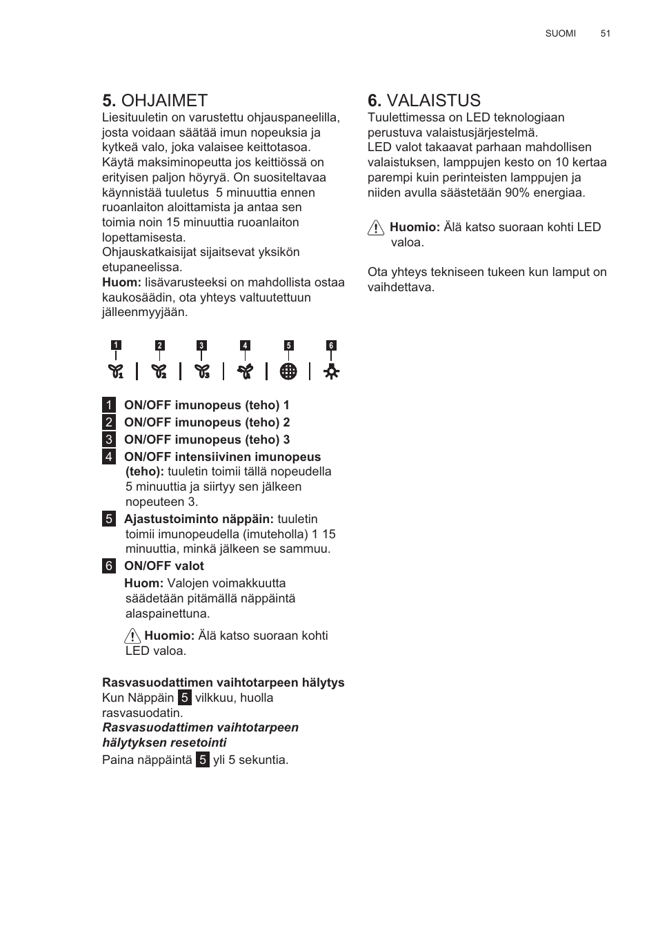 Ohjaimet, Valaistus | AEG X99484MD1 User Manual | Page 51 / 160