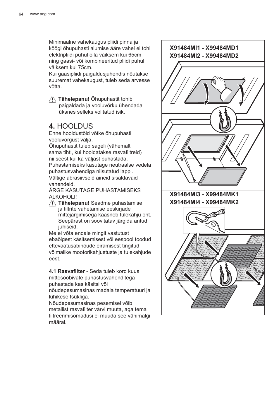 Hooldus | AEG X99484MD1 User Manual | Page 64 / 160