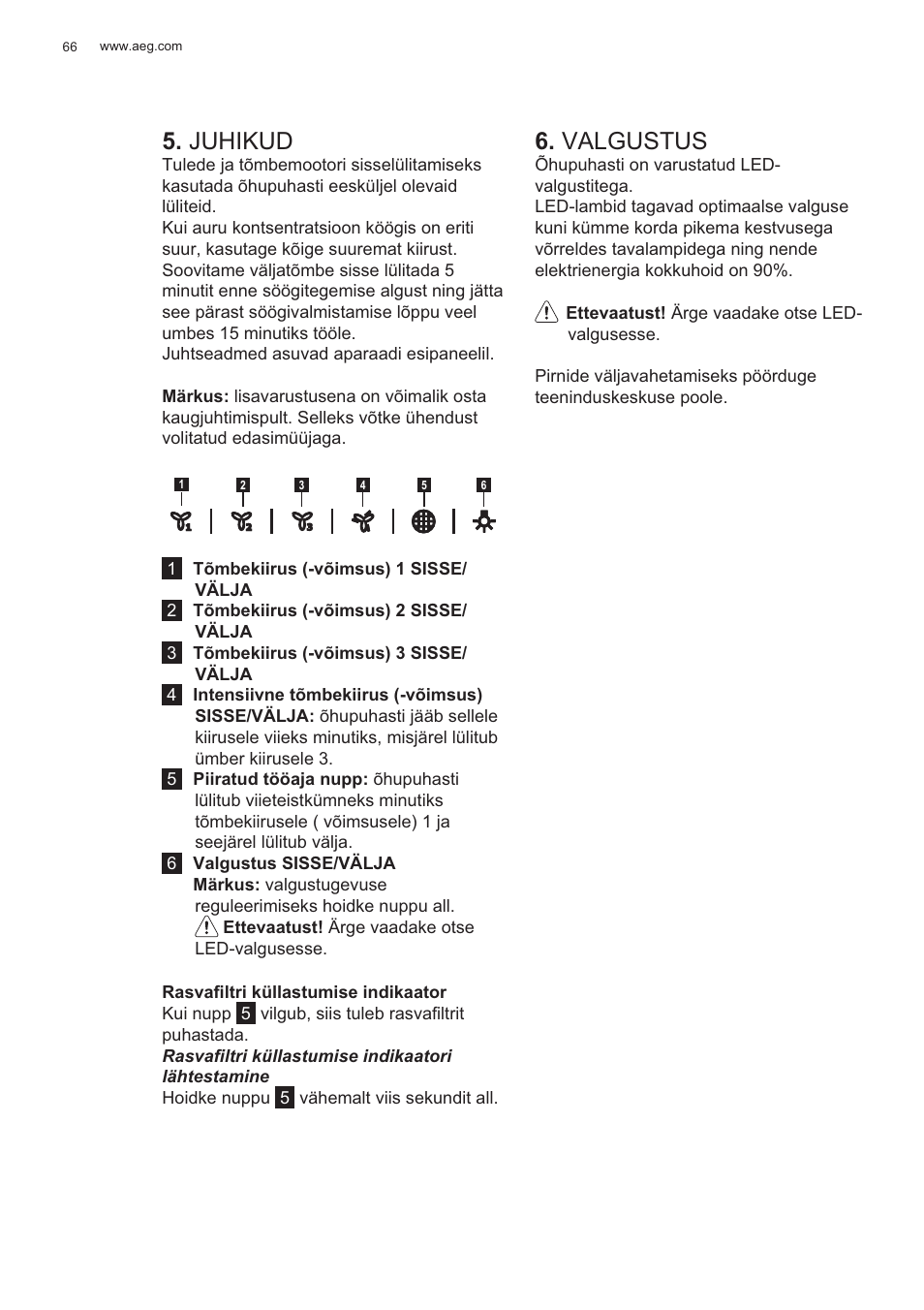 Juhikud, Valgustus | AEG X99484MD1 User Manual | Page 66 / 160